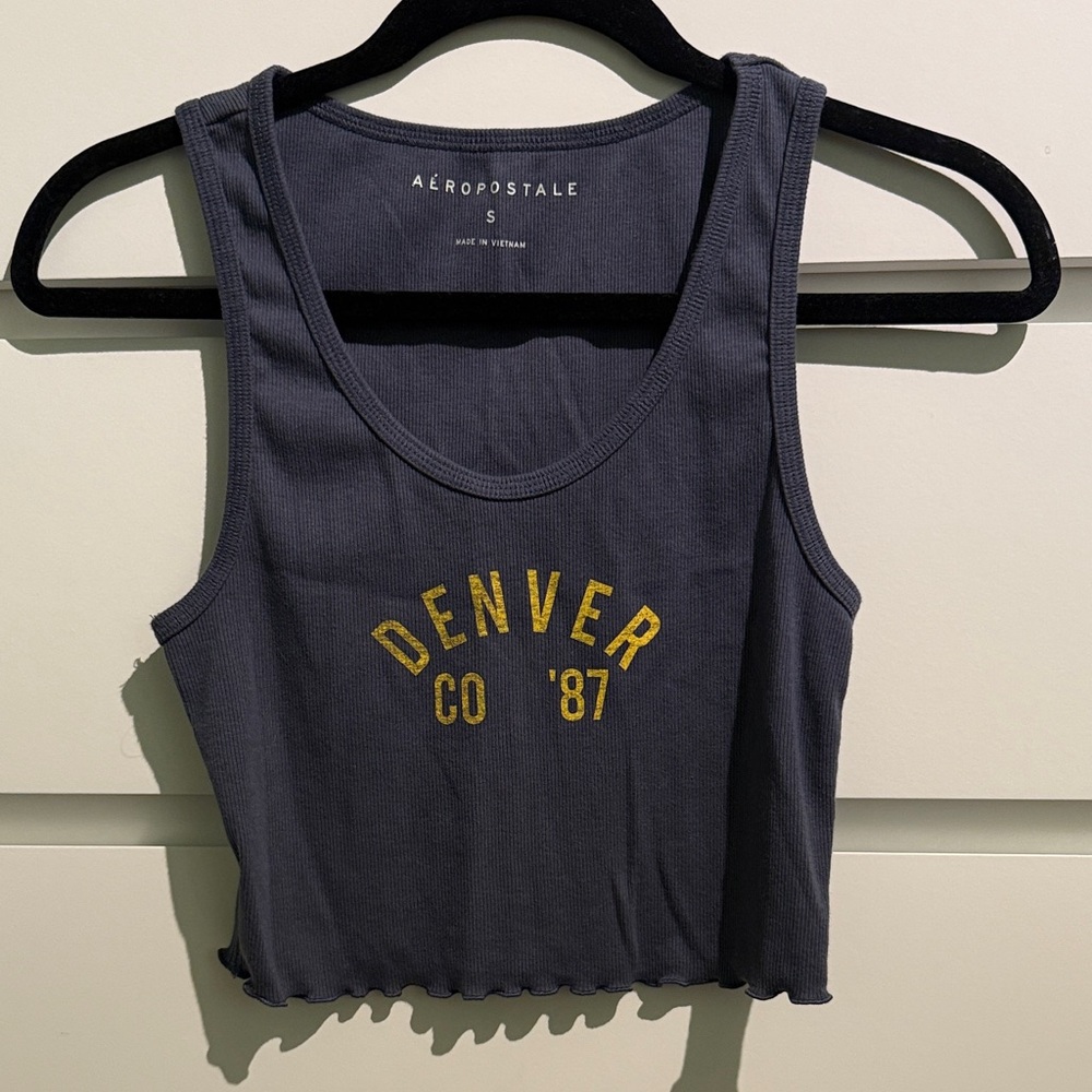 Aeropostale Dark Gray Tank Top with Yellow Print